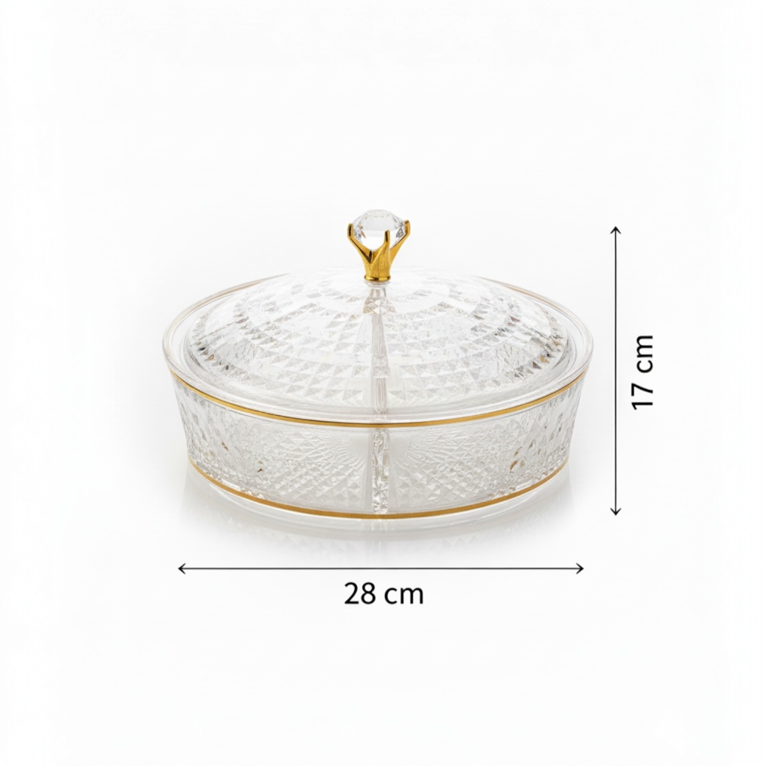 Luxury Round Acrylic Candy Box D/4 with Lid – Elegant Crystal Design G/Line (L) - Mawaeen