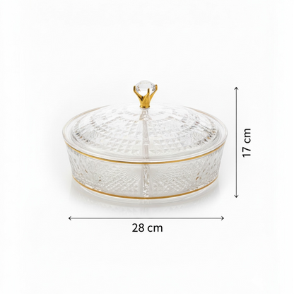 Luxury Round Acrylic Candy Box D/4 with Lid – Elegant Crystal Design G/Line (L) - Mawaeen