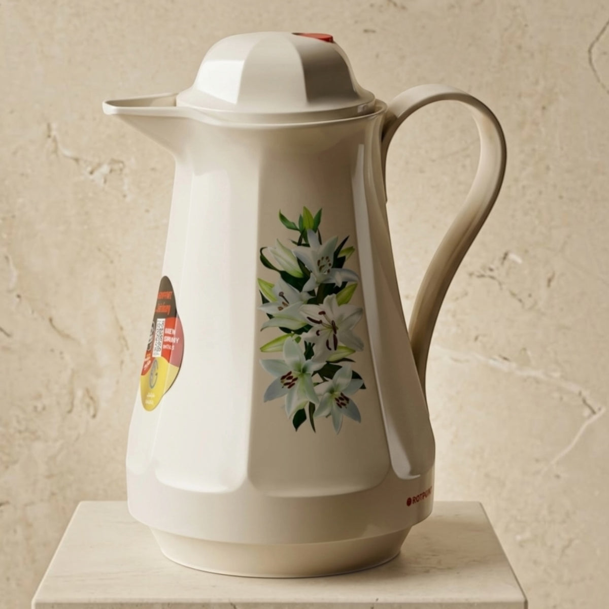 Rotpunkt German Vacuum Flask – 430 - WEI White Lily Floral Print Edition (1.0 Liter)
