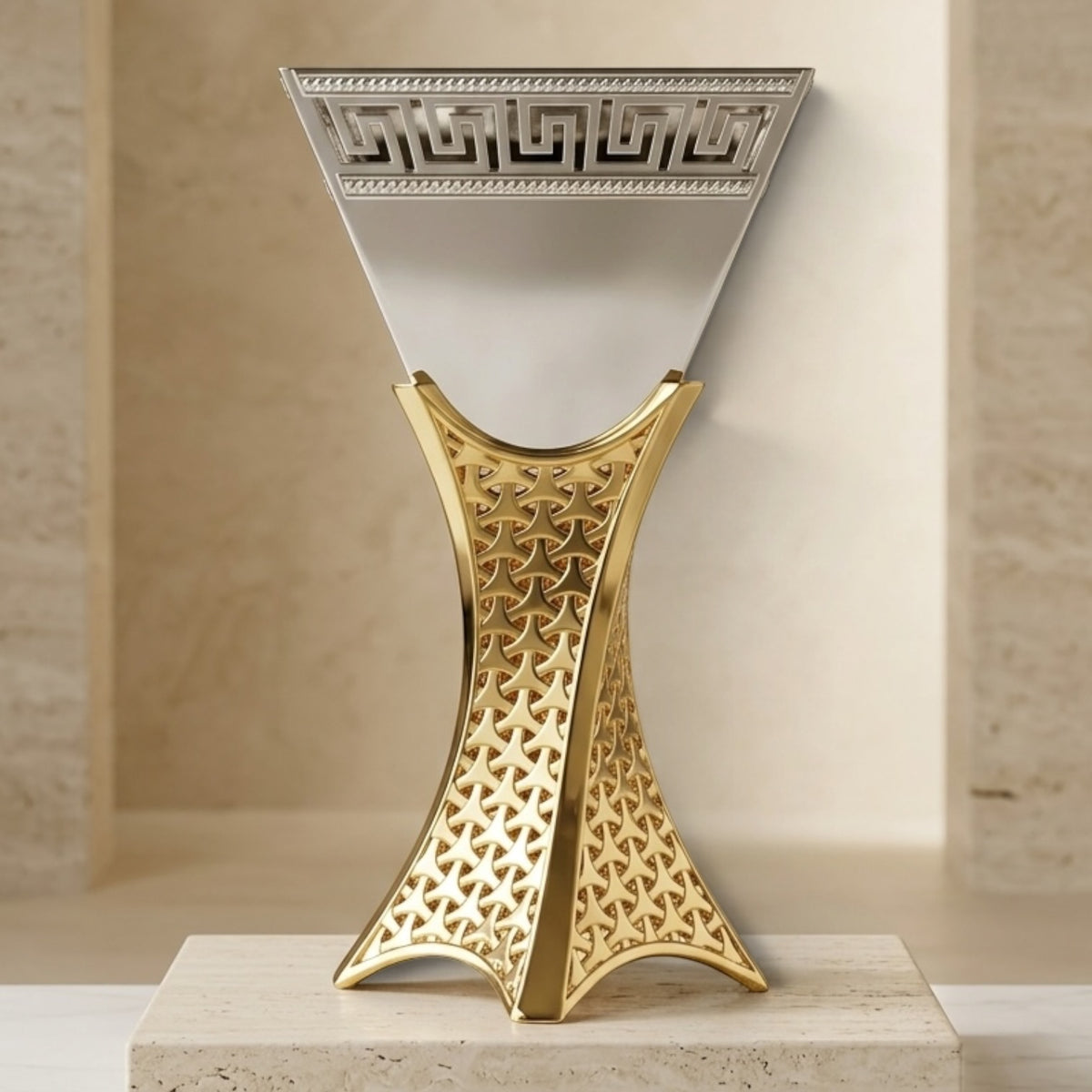 Luxury Silver & Gold Greek Key Incense Burner – (L)