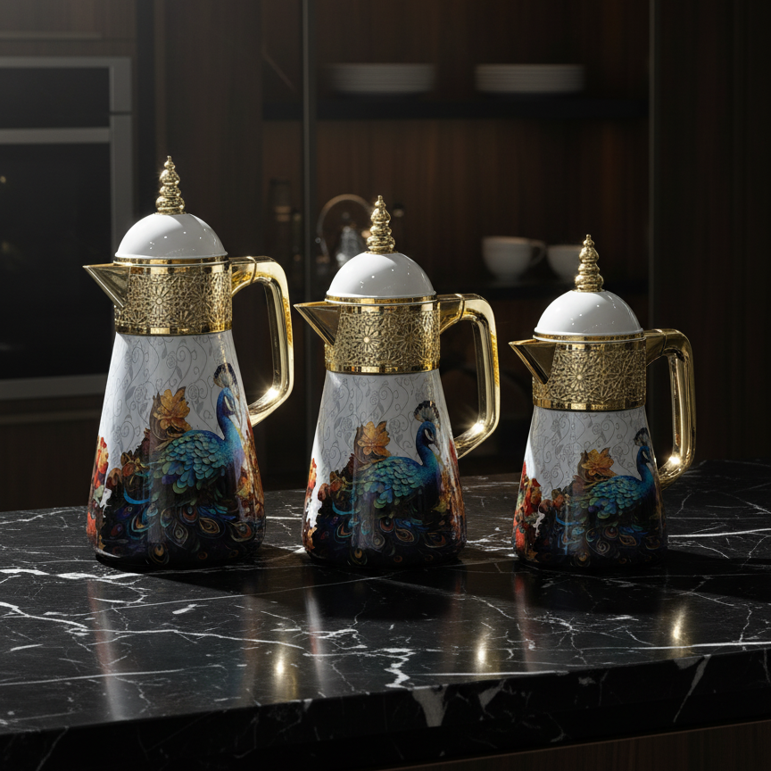Elegant Flask Set – 3 Pieces (1L + 0.7L + 0.5L) - Peacock - Mawaeen