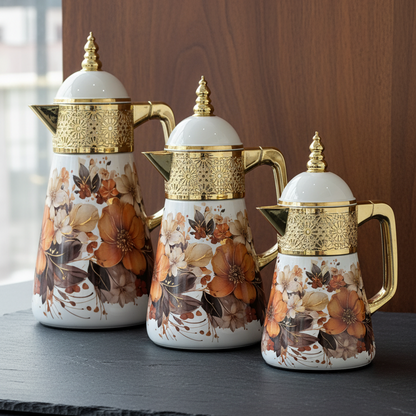 Elegant Floral Flask Set – 3 Pieces (1L + 0.7L + 0.5L) - Orange-Gold - Mawaeen