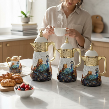 Elegant Flask Set – 3 Pieces (1L + 0.7L + 0.5L) - Peacock - Mawaeen