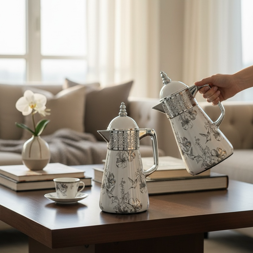 Elegant Floral Flask Set – 3 Pieces (1L + 0.7L + 0.5L) - Bird-Silver - Mawaeen