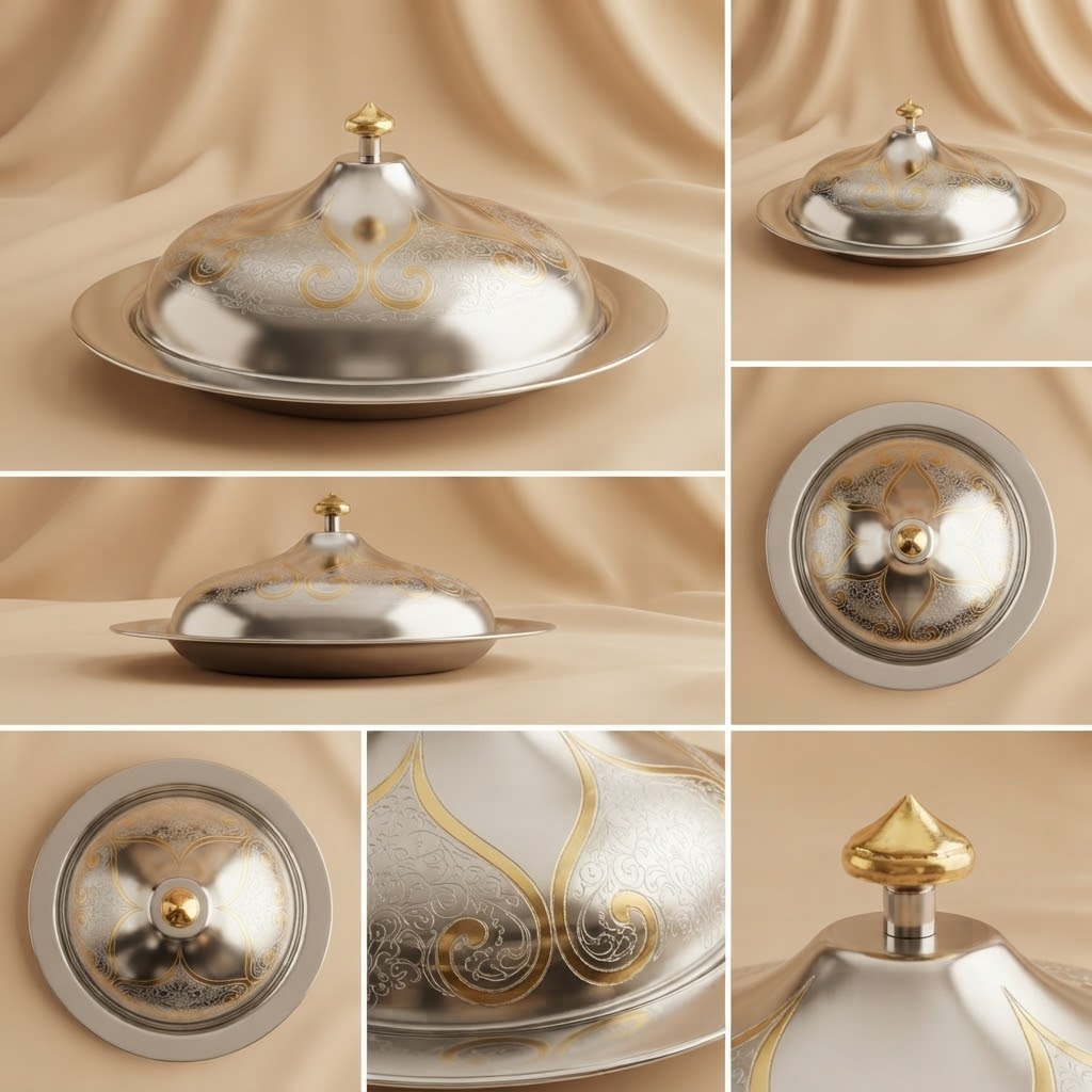 Salma Stainless Steel Serving Dish with Gold Accents – 30 cm
