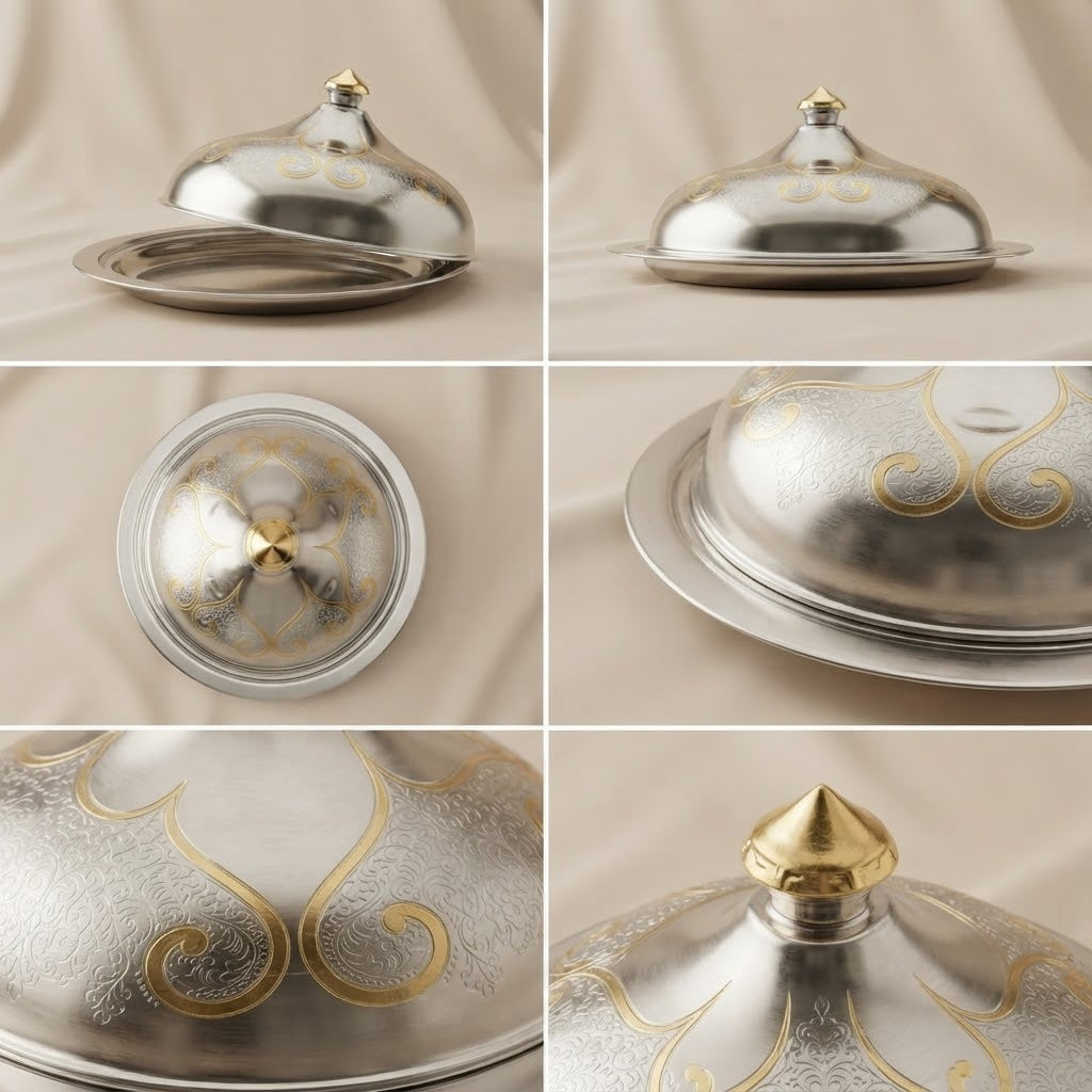 Salma Stainless Steel Serving Dish with Gold Accents – 60 cm