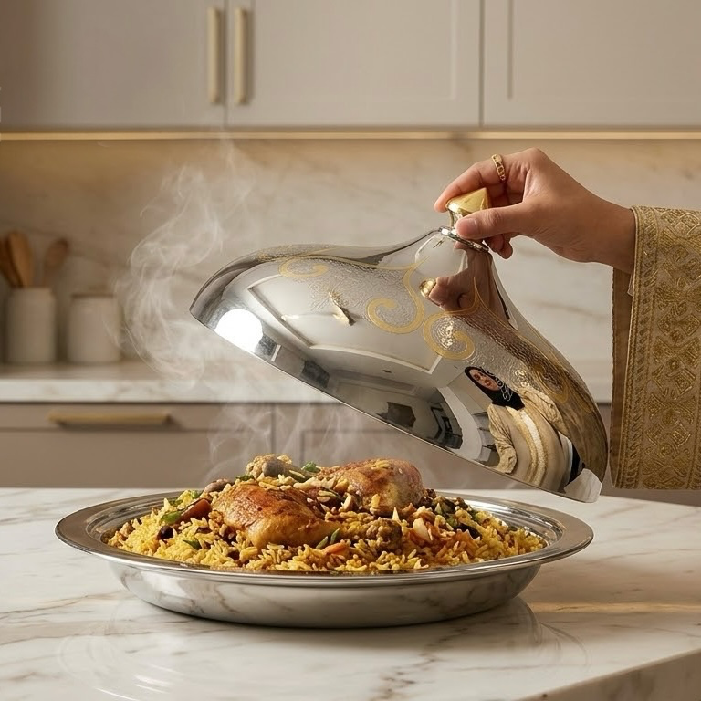 Salma Stainless Steel Serving Dish with Gold Accents – 60 cm