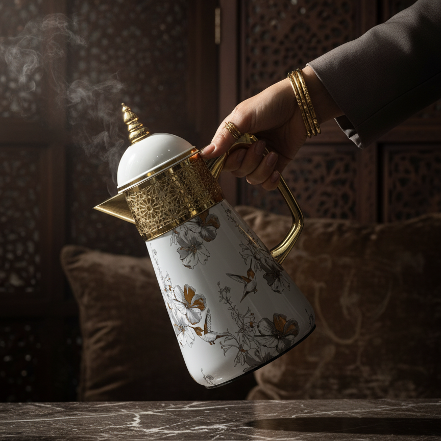 Elegant Floral Flask Set – 3 Pieces (1L + 0.7L + 0.5L) - Bird-Gold - Mawaeen