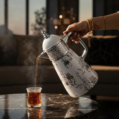 Elegant Floral Flask Set – 3 Pieces (1L + 0.7L + 0.5L) - Bird-Silver - Mawaeen