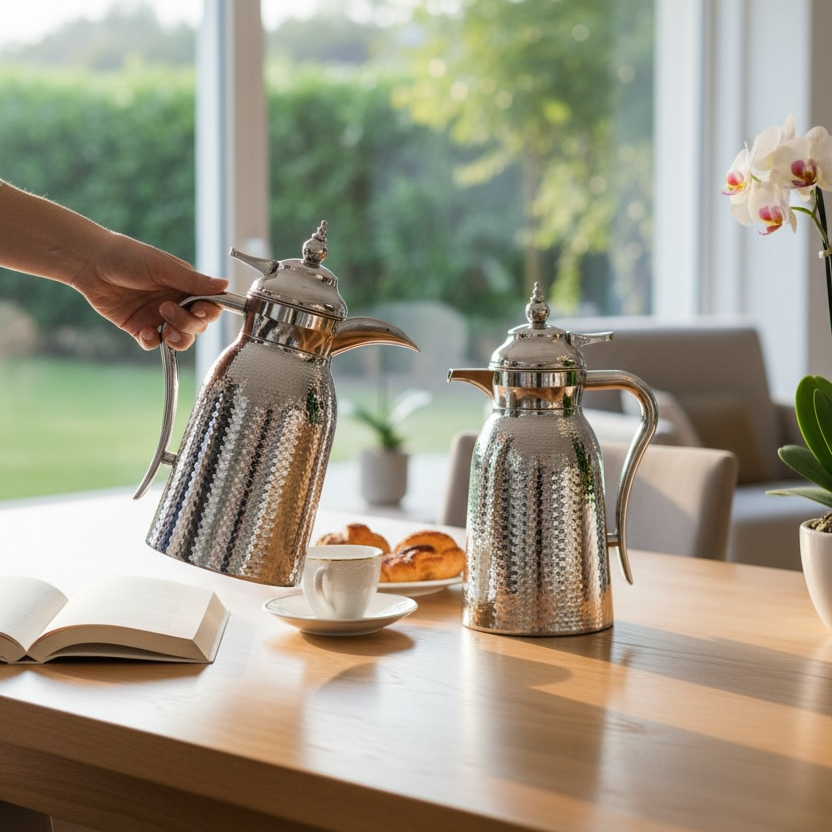 Nice 2-Piece Stainless Steel Flask Set Silver – 1L + 1L - Mawaeen