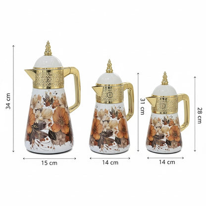 Elegant Floral Flask Set – 3 Pieces (1L + 0.7L + 0.5L) - Orange-Gold - Mawaeen