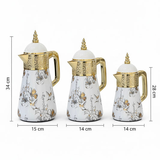 Elegant Floral Flask Set – 3 Pieces (1L + 0.7L + 0.5L) - Bird-Gold - Mawaeen