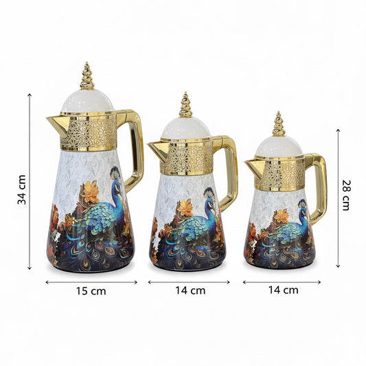 Elegant Flask Set – 3 Pieces (1L + 0.7L + 0.5L) - Peacock - Mawaeen