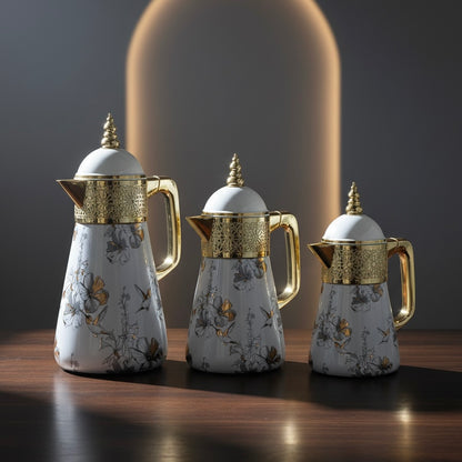 Elegant Floral Flask Set – 3 Pieces (1L + 0.7L + 0.5L) - Bird-Gold - Mawaeen