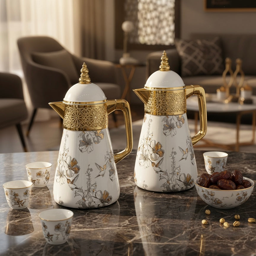 Elegant Floral Flask Set – 3 Pieces (1L + 0.7L + 0.5L) - Bird-Gold - Mawaeen
