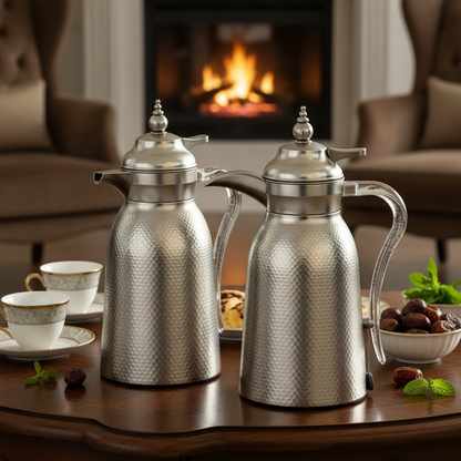 Nice 2-Piece Stainless Steel Flask Set Mat-Silver – 1L + 1L - Mawaeen