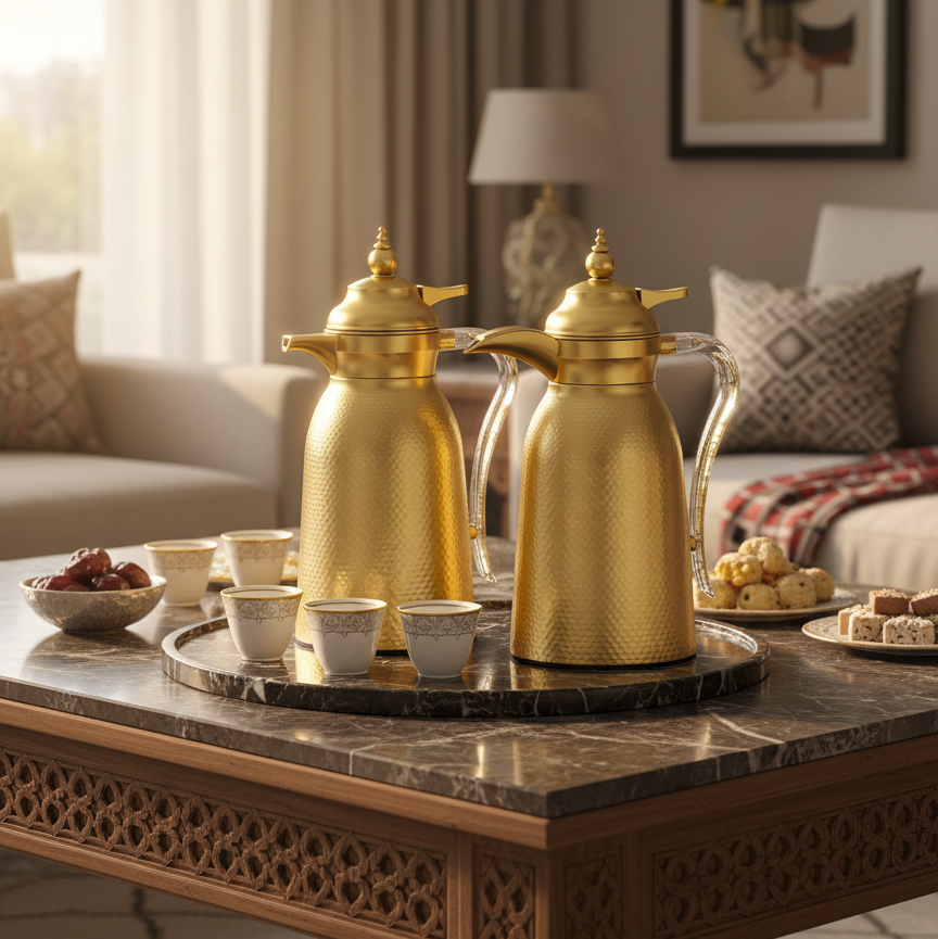 Nice 2-Piece Stainless Steel Flask Set Mat-Gold – 1L + 1L - Mawaeen