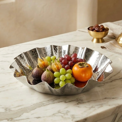 Hammered Silver Fruit Serving Bowl (Small – 29 cm) – Fluted Wavy Design