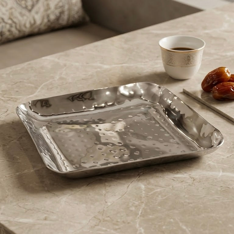 Hammered Stainless Steel Dessert Serving Tray (L – 26 cm) – Square Design