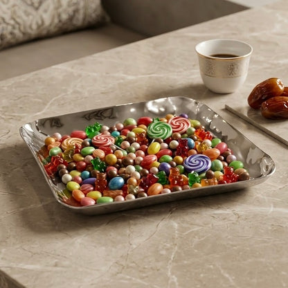 Hammered Stainless Steel Dessert Serving Tray (L – 26 cm) – Square Design