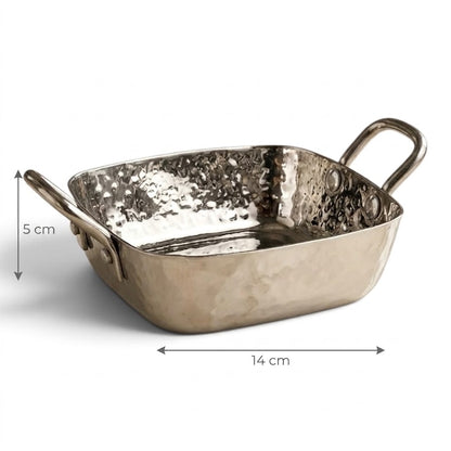Square Stainless Steel Salad & Serving Bowl with Handles (M– 14 cm)