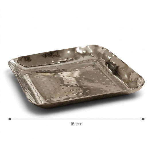 Hammered Stainless Steel Dessert Serving Tray (XS – 16 cm) – Square Design