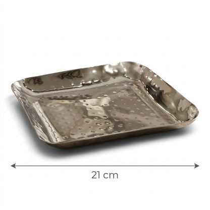 Hammered Stainless Steel Dessert Serving Tray (M– 21 cm) – Square Design