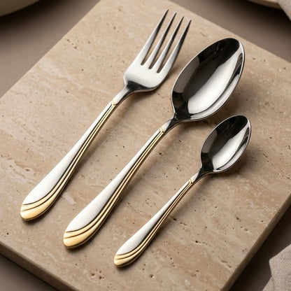 MGFR 24-Piece Stainless Steel Cutlery Set with Standing Rack (Gold Wave Accent)