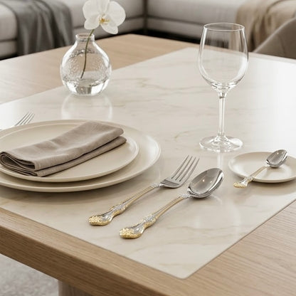 MGFR 36-Piece Stainless Steel Cutlery Set with Standing Rack (Classic Baroque Gold-Tone)