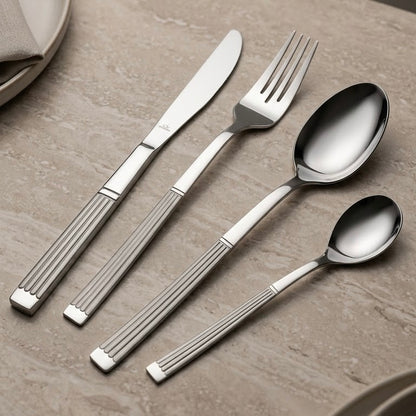 ARSHIA 86-Piece Linear Grooved Stainless Steel Cutlery Set with Wooden Case