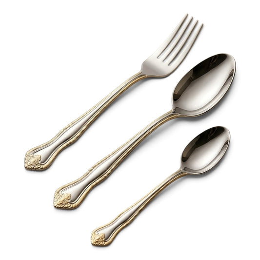 MGFR 36-Piece Stainless Steel Cutlery Set with Standing Rack (Gold Beaded Rim)