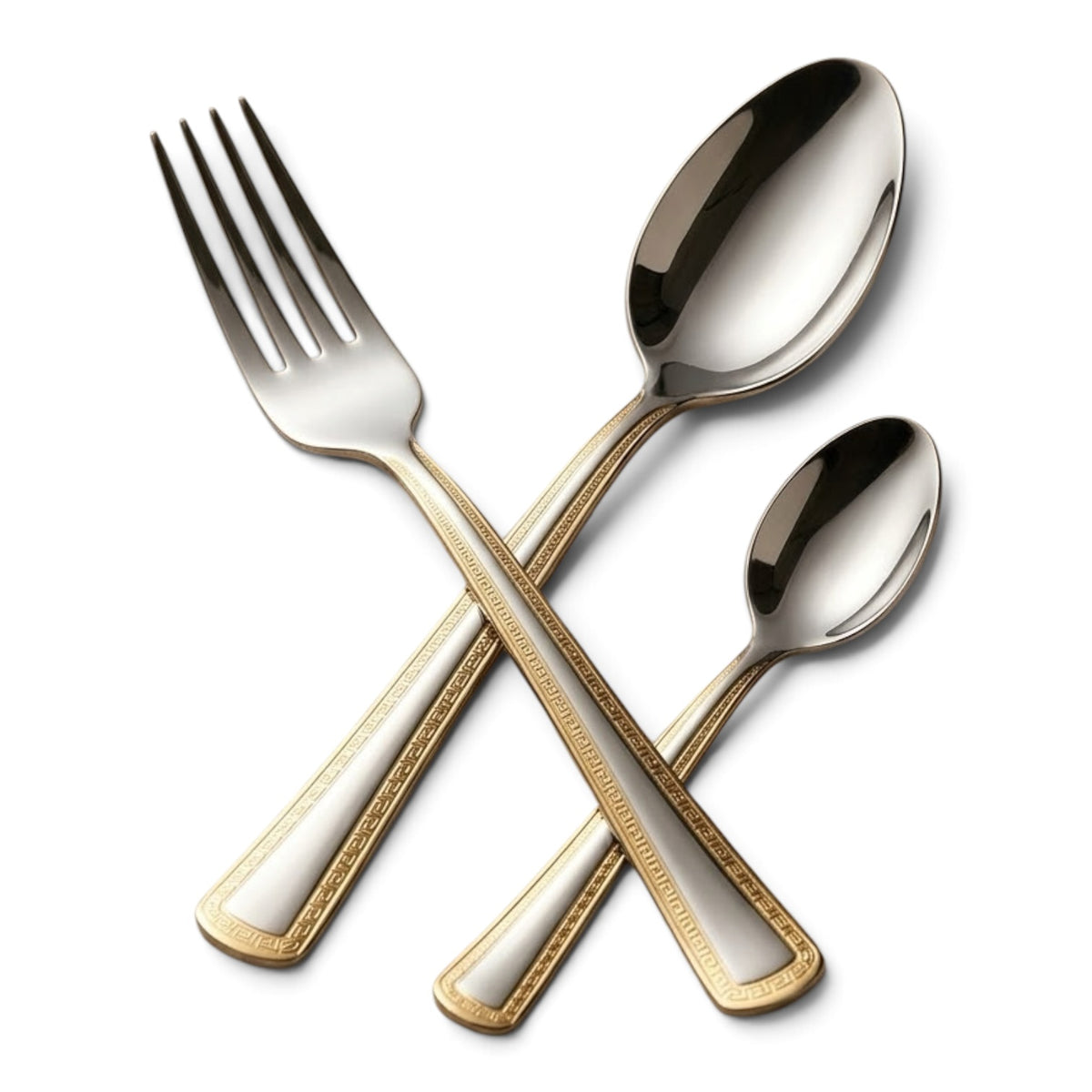 MGFR 24-Piece Stainless Steel Cutlery Set with Standing Rack (Gold Trim)