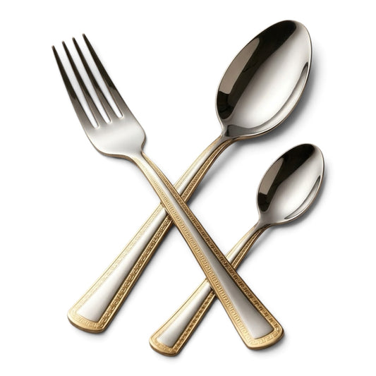 MGFR 24-Piece Stainless Steel Cutlery Set with Standing Rack (Gold Trim)