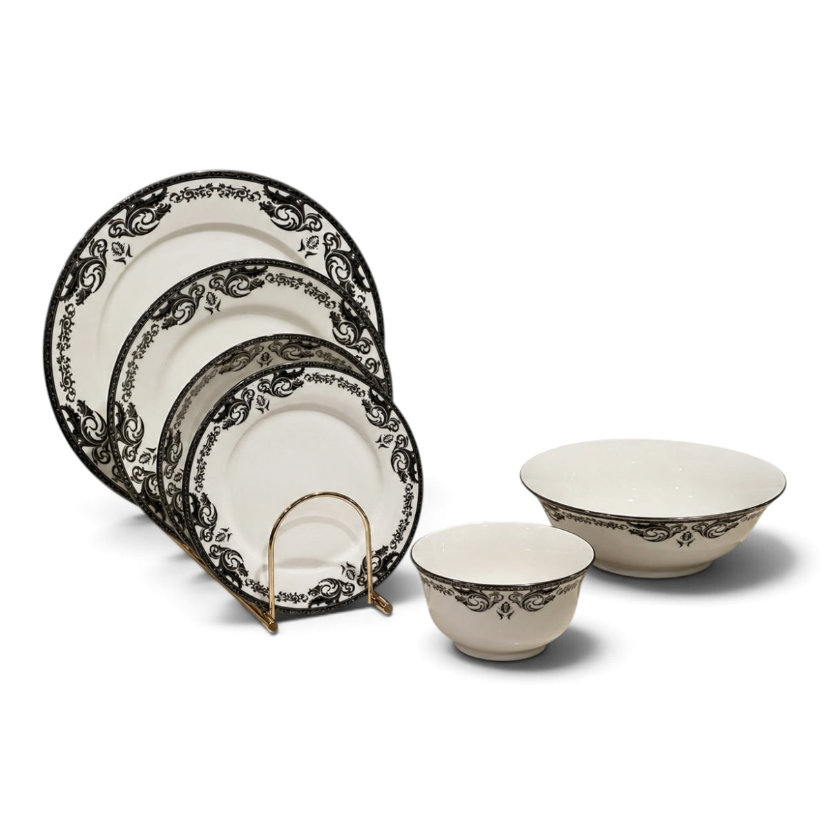 Royal Black Baroque Floral Porcelain Dinner Set – 26 Pcs (Service for 6)