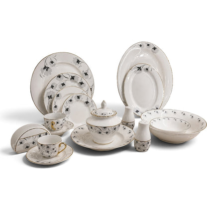 Grand Banquet Porcelain Dinner Service Set with Gold Trim & Platters – 57 Pcs - Mawaeen