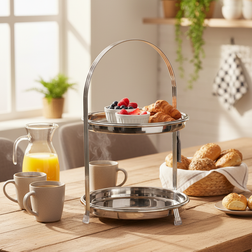 Stainless Steel Serving Stand Silver– 2 Tier (L) - Mawaeen