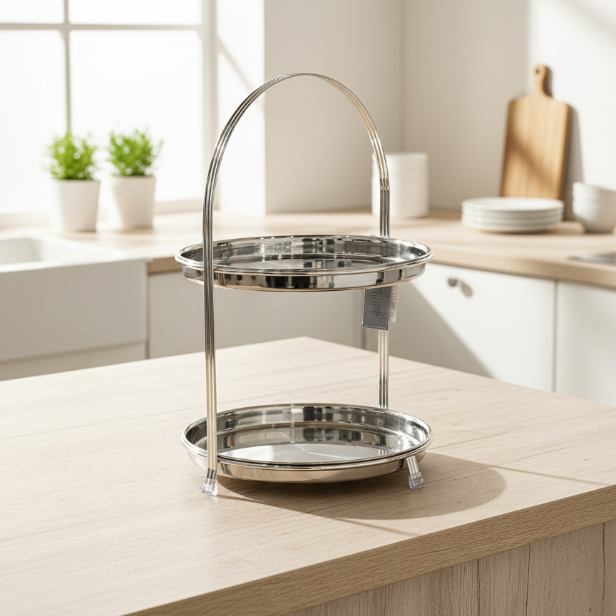 Stainless Steel Serving Stand Silver– 2 Tier (L) - Mawaeen