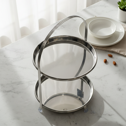 Stainless Steel Serving Stand Silver– 2 Tier (L) - Mawaeen