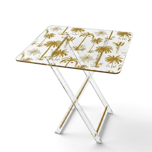 Luxury Acrylic Folding Service Table Set with Gold Nakhla Pattern & Stand – 4 Pieces