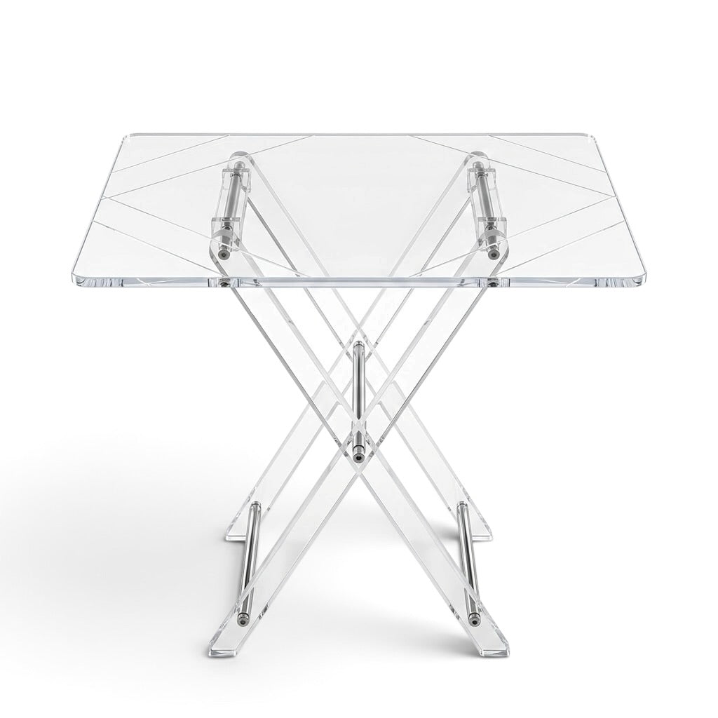 Modern Acrylic Folding Service Table Set with White Prism Lines & Stand – 4 Pieces