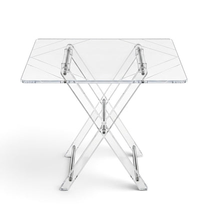 Modern Acrylic Folding Service Table Set with White Prism Lines & Stand – 4 Pieces