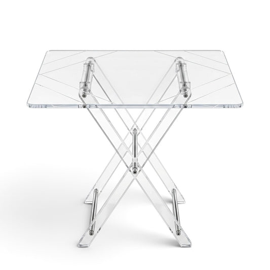 Modern Acrylic Folding Service Table Set with White Prism Lines & Stand – 4 Pieces