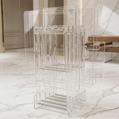 Luxury Transparent Acrylic Majlis Service Table Set with Silver Hardware (4 Pcs)
