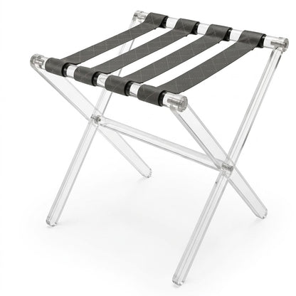 Modern Silver Textured Leather Folding Side Table Set with Stand – 2 Pieces