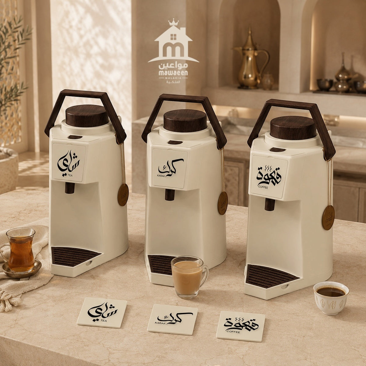 Luxury Modern Pump Thermal Flask (1.9L) with 3 Interchangeable Magnetic Badges – Ivory