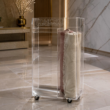 Luxury Mobile Acrylic Prayer Mat Trolley with Built-in Quran & Bukhoor Tray - Mawaeen