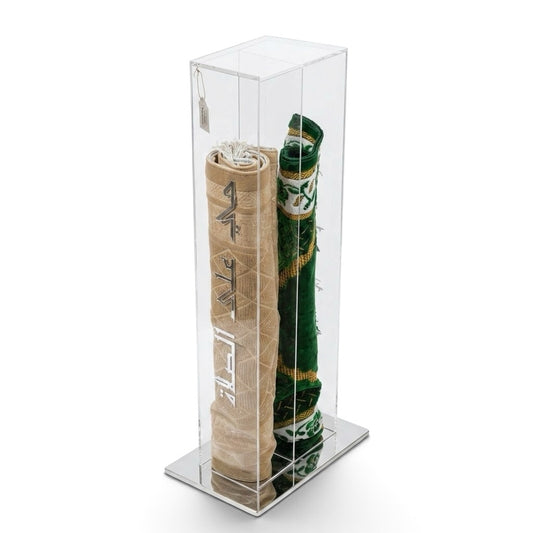 Luxury Clear Acrylic Double Prayer Mat Stand with Silver Calligraphy ("حي على الصلاة")