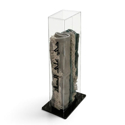 Luxury Clear Acrylic Double Prayer Mat Stand with Black Calligraphy ("حي على الصلاة")
