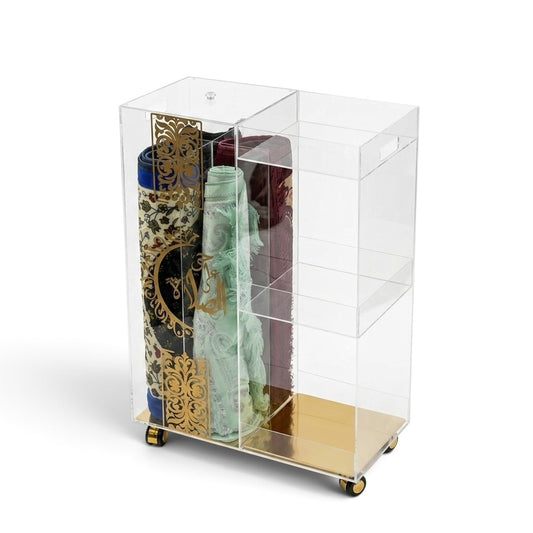 Luxury Mobile Acrylic Prayer Mat Trolley with Built-in Tray & Gold Calligraphy