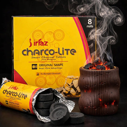 Jirfaz Charco-Lite Quick-Lighting Charcoal Tablets (35mm) – 80 Pieces (8 Rolls) - Mawaeen